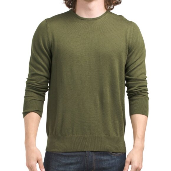 NEW BONOBOS Washable Merino Wool Crew Neck Sweater Olive for men 362tn - Picture 1 of 2